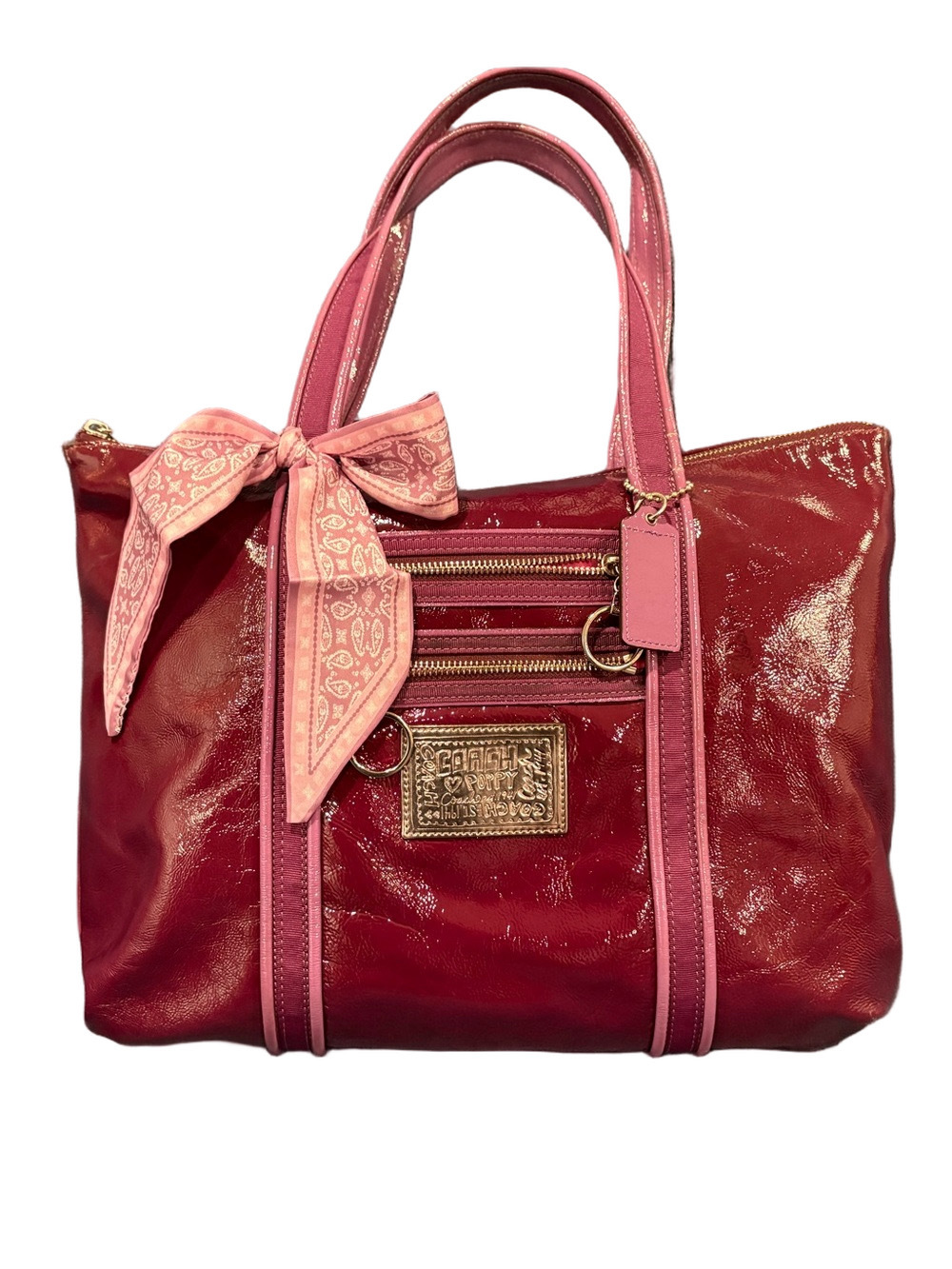 Coach Poppy Patent Leather Tote Bag Style 13836 Purple Pink Gold Hardware